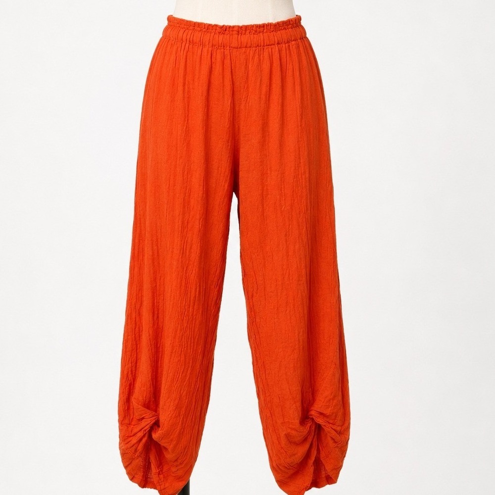 Oh My Gauze Women's 2 L Orange Cotton Crinkle Gauze Tapered Knot Hem Pants
